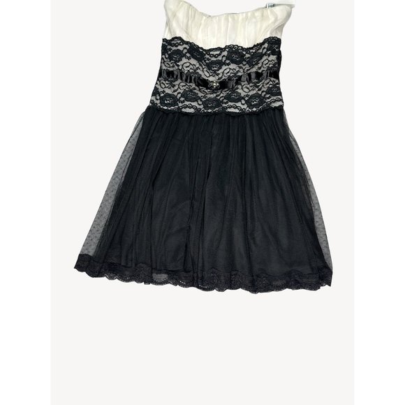 Mystic Strapless A Line Dress Womens Black White Lace Bodice Colorless Flowy - Picture 6 of 14
